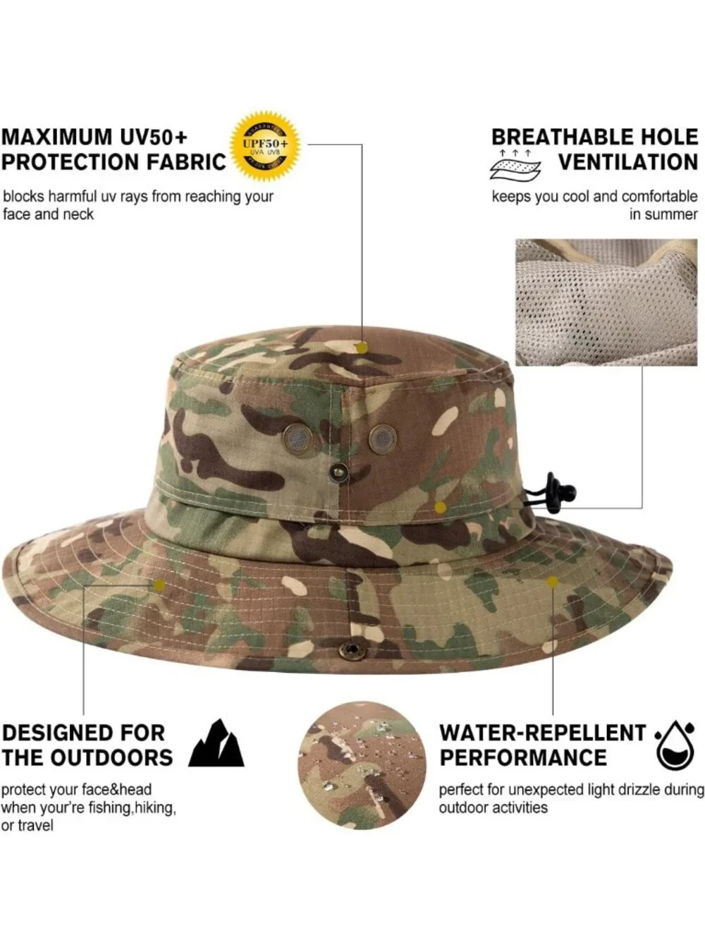 Oversized Wide Brim Waterproof Bucket Hat UPF 50+ for Summer Travel & Fishing - Picture 6 of 6